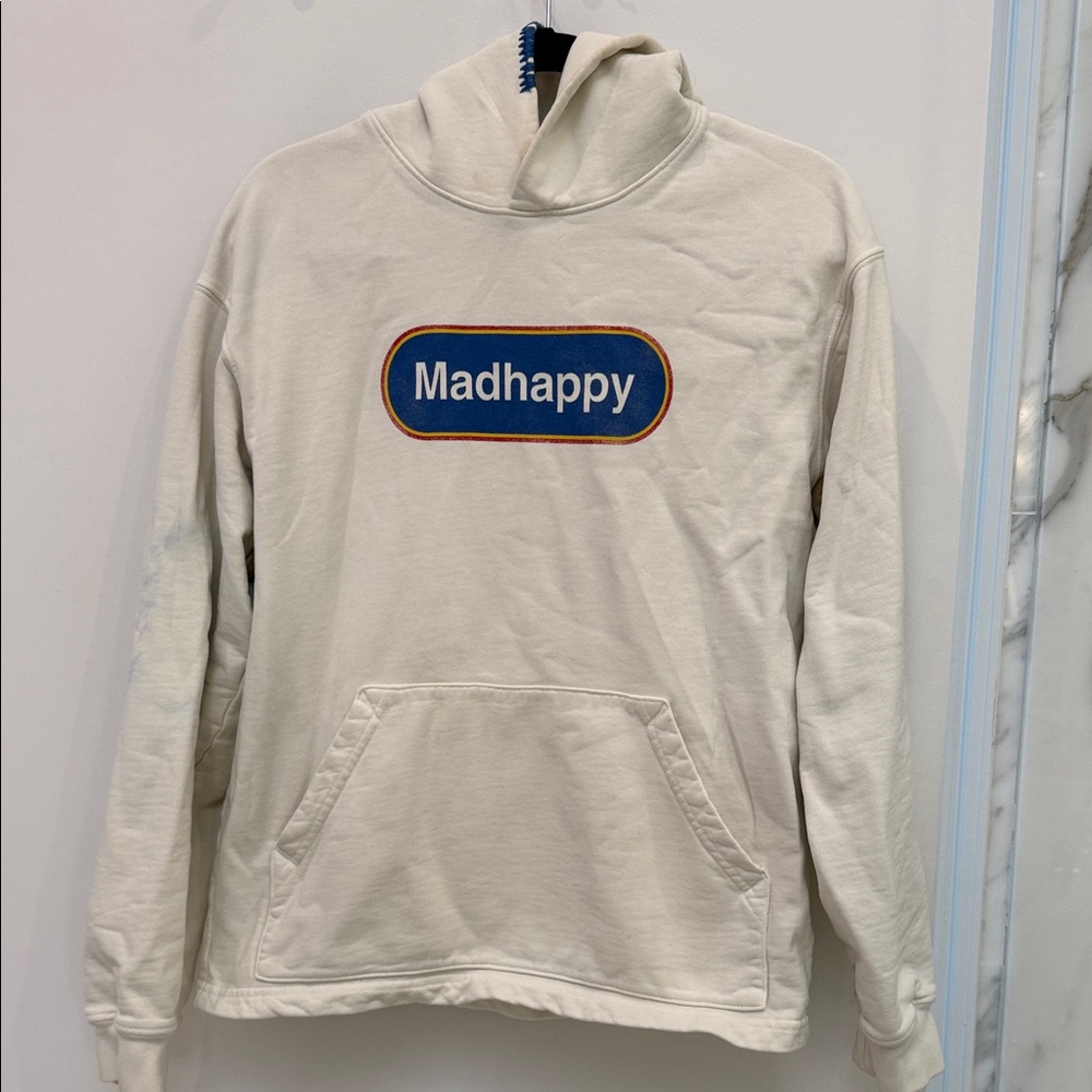 Madhappy Off-White Hoodie with Blue Logo